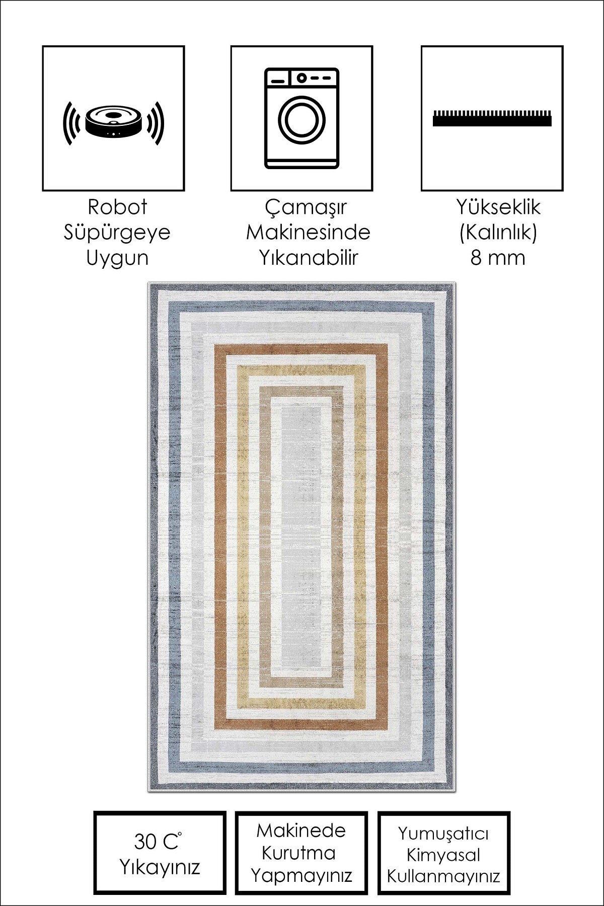 West Home Dijital Baskılı Yıkanabilir Kaymaz Taban Salon, Mutfak ve Yolluk Halısı-540 Multy