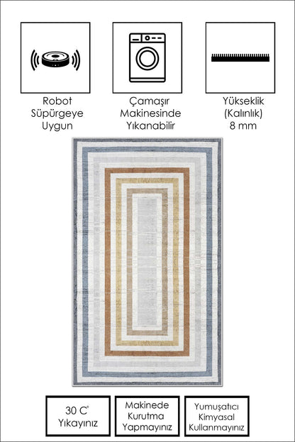 West Home Dijital Baskılı Yıkanabilir Kaymaz Taban Salon, Mutfak ve Yolluk Halısı-540 Multy