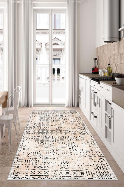 West Home Dijital Baskılı Yıkanabilir Kaymaz Taban Salon, Mutfak ve Yolluk Halısı-548 Beige