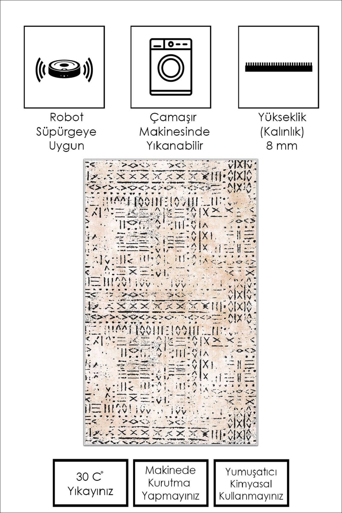West Home Dijital Baskılı Yıkanabilir Kaymaz Taban Salon, Mutfak ve Yolluk Halısı-548 Beige