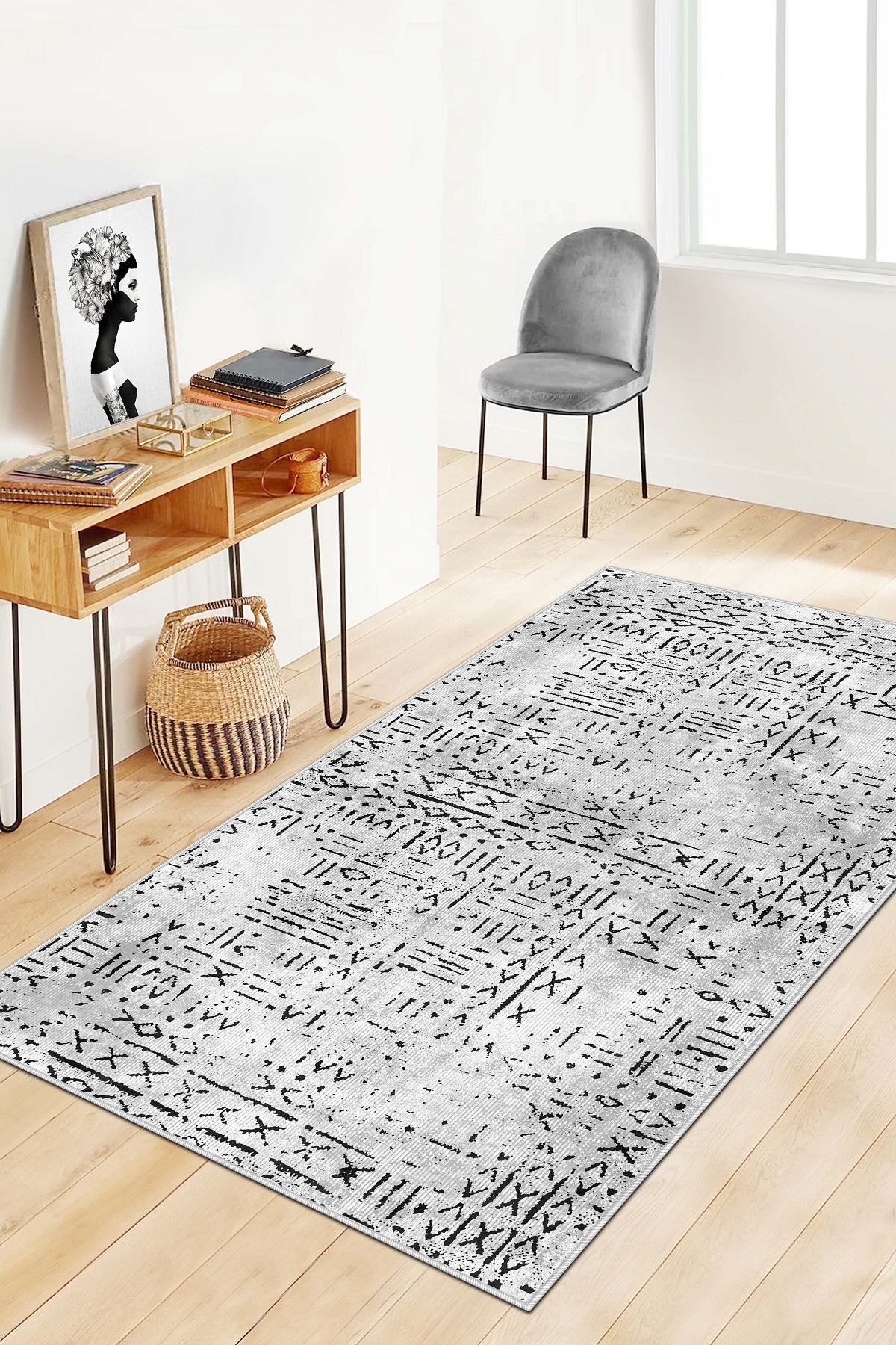 West Home Dijital Baskılı Yıkanabilir Kaymaz Taban Salon, Mutfak ve Yolluk Halısı-548 Grey