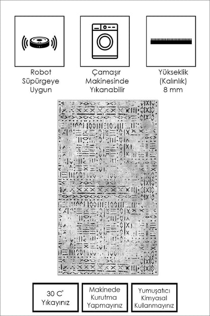 West Home Dijital Baskılı Yıkanabilir Kaymaz Taban Salon, Mutfak ve Yolluk Halısı-548 Grey
