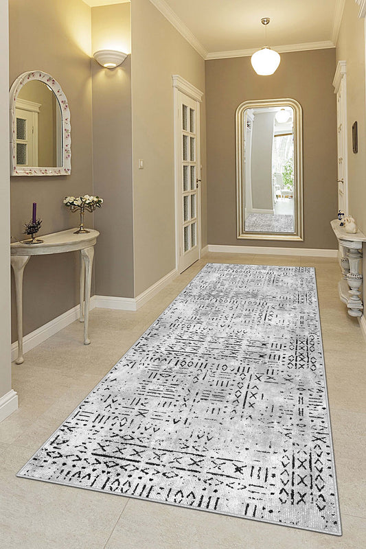 West Home Dijital Baskılı Yıkanabilir Kaymaz Taban Salon, Mutfak ve Yolluk Halısı-548 Grey