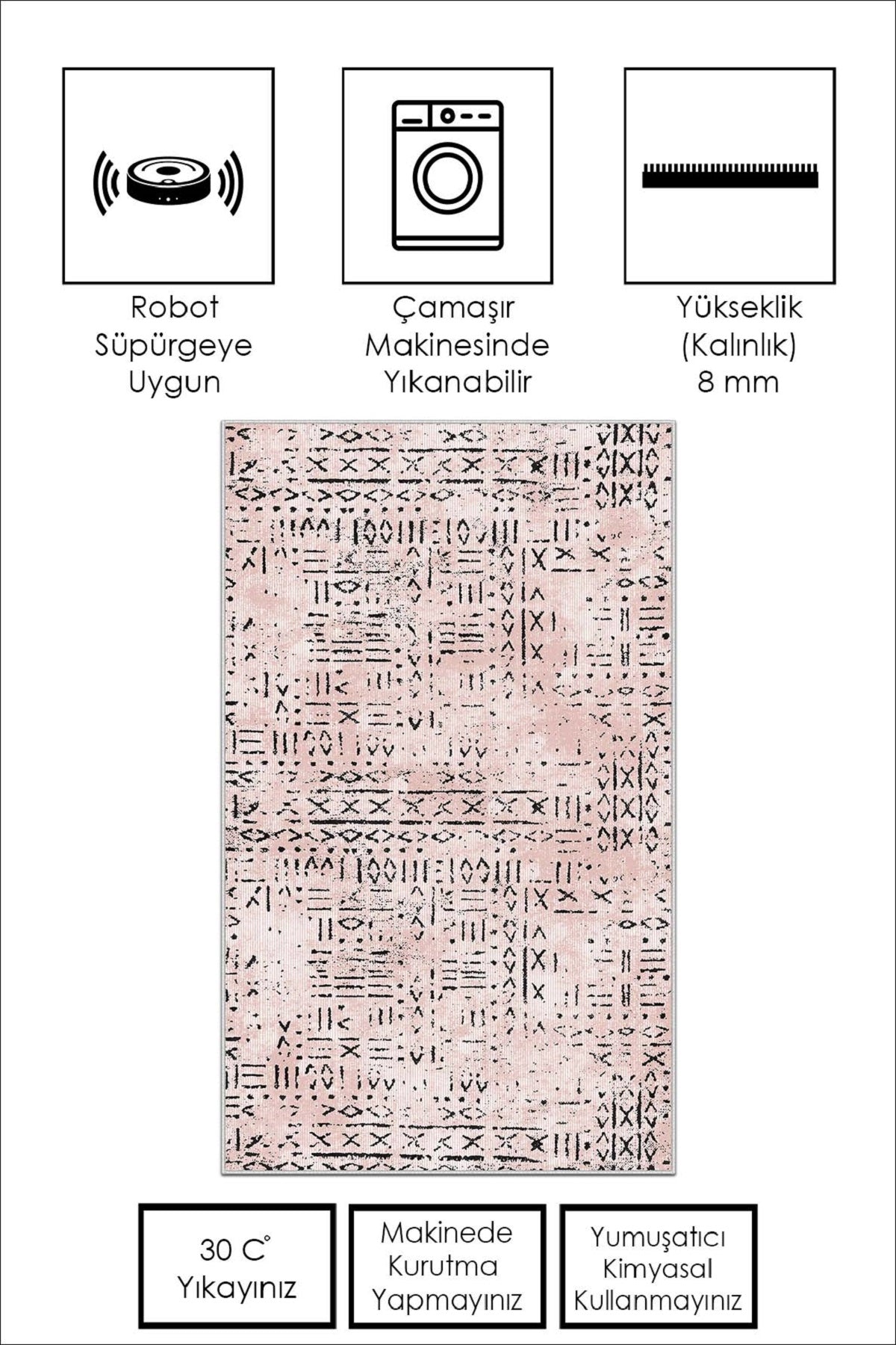 West Home Dijital Baskılı Yıkanabilir Kaymaz Taban Salon, Mutfak ve Yolluk Halısı-548 Rose