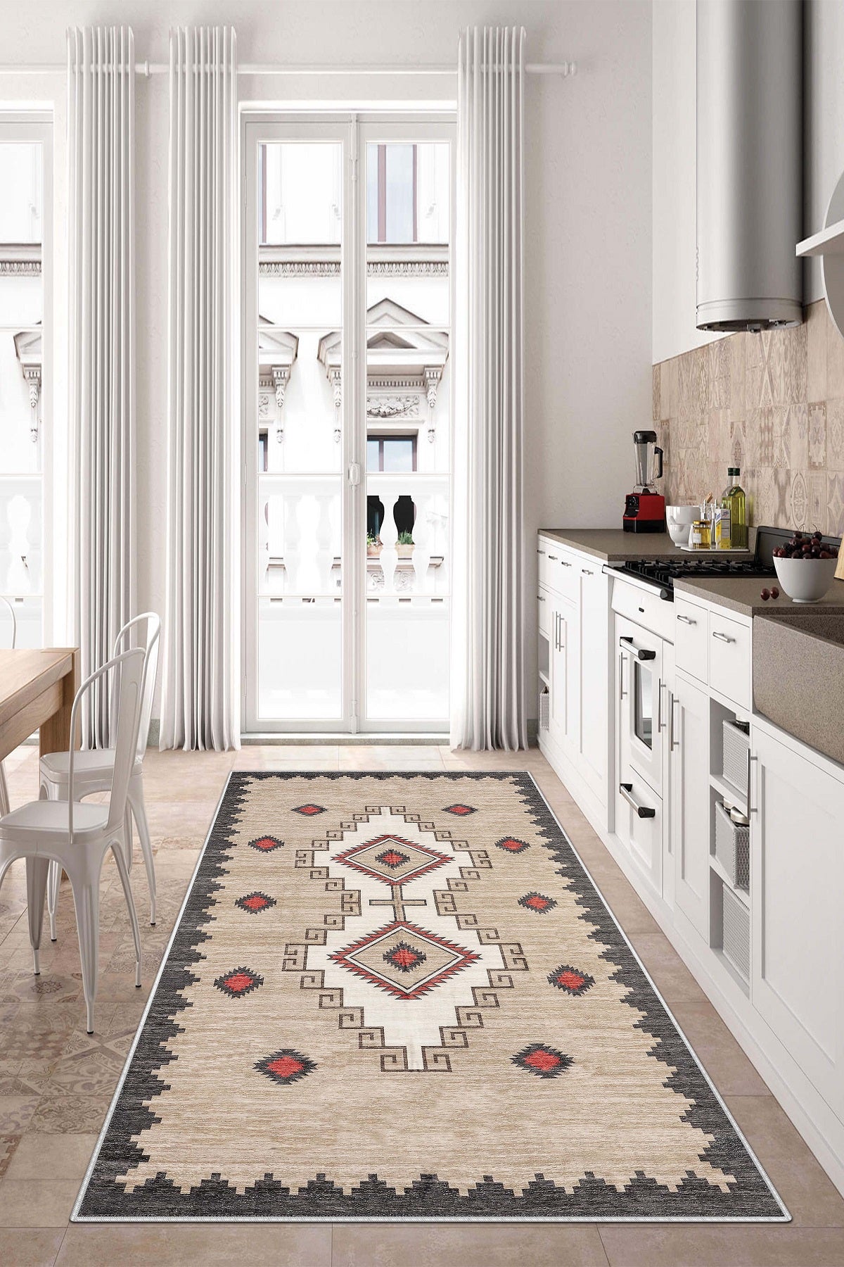 West Home Dijital Baskılı Yıkanabilir Kaymaz Taban Salon, Mutfak ve Yolluk Halısı-557 Beige
