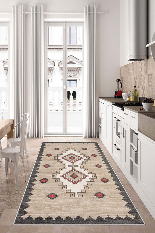 West Home Dijital Baskılı Yıkanabilir Kaymaz Taban Salon, Mutfak ve Yolluk Halısı-557 Beige