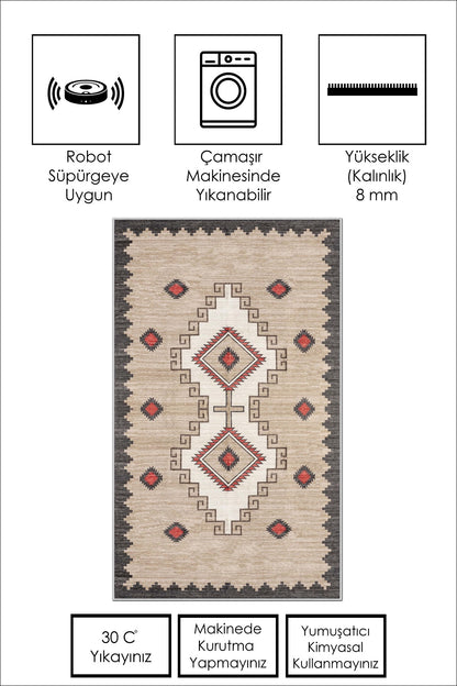 West Home Dijital Baskılı Yıkanabilir Kaymaz Taban Salon, Mutfak ve Yolluk Halısı-557 Beige