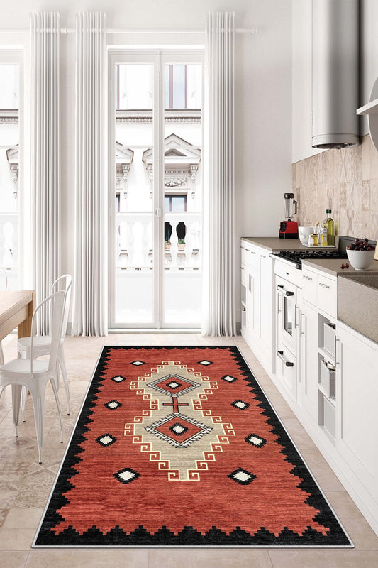 West Home Dijital Baskılı Yıkanabilir Kaymaz Taban Salon, Mutfak ve Yolluk Halısı-557 Red
