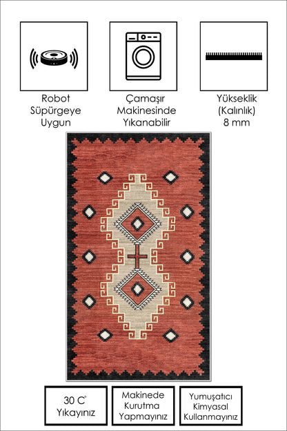 West Home Dijital Baskılı Yıkanabilir Kaymaz Taban Salon, Mutfak ve Yolluk Halısı-557 Red