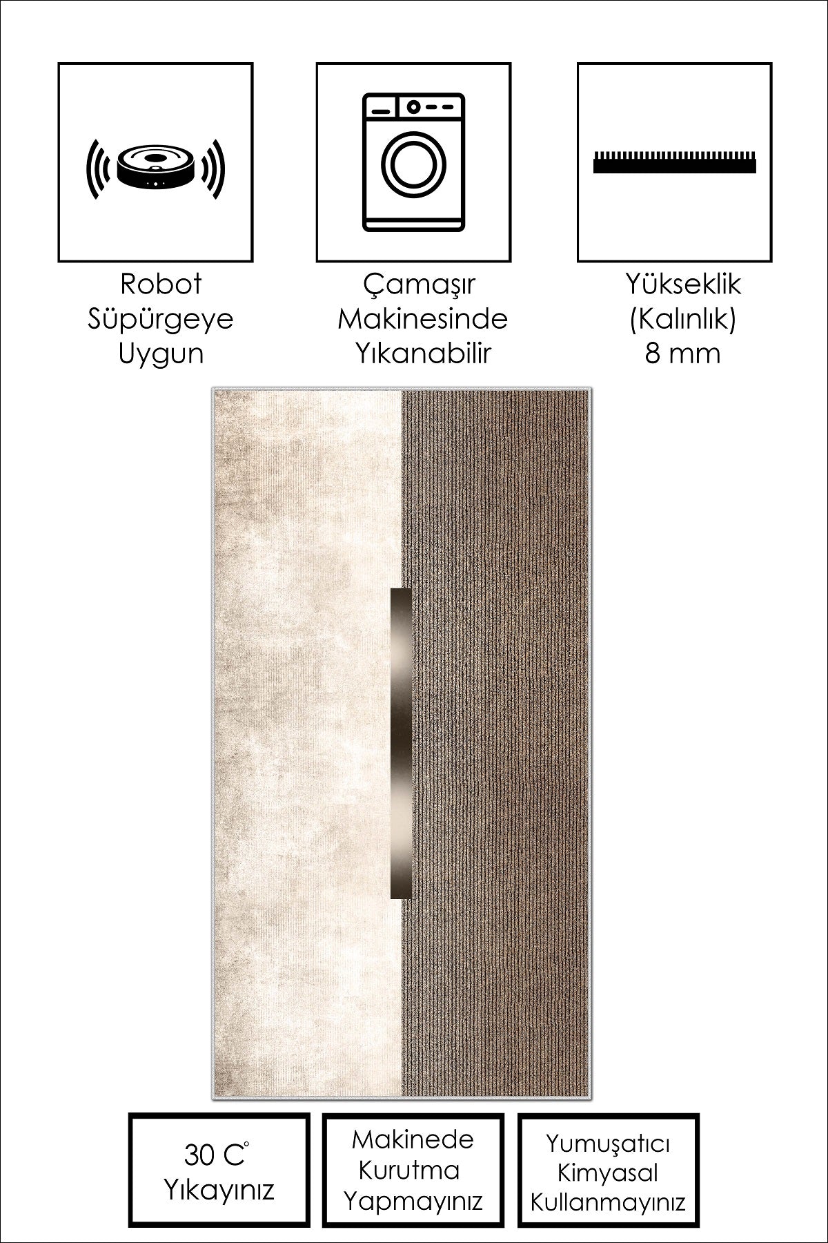 West Home Dijital Baskılı Yıkanabilir Kaymaz Taban Salon, Mutfak ve Yolluk Halısı-559 Beige