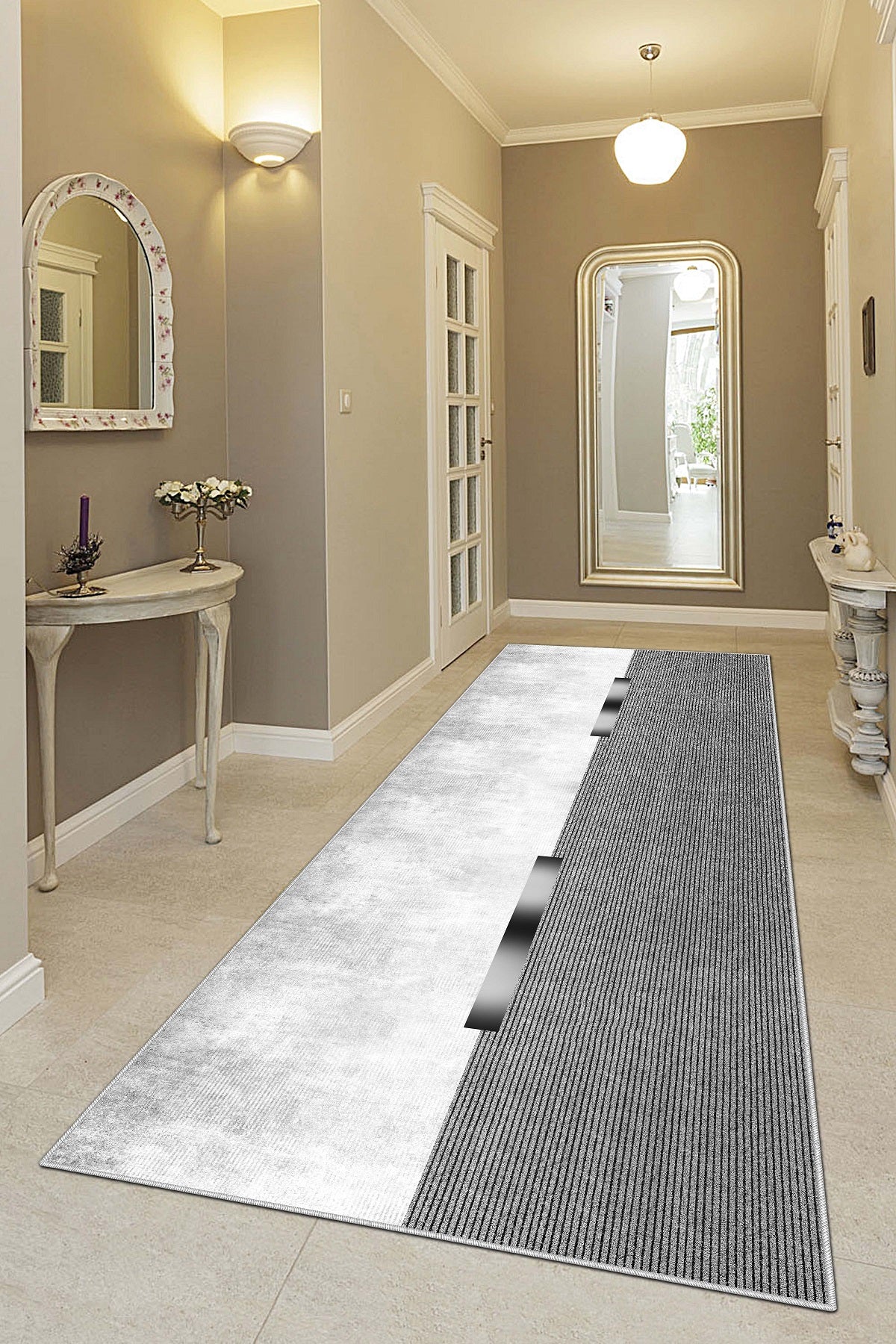 West Home Dijital Baskılı Yıkanabilir Kaymaz Taban Salon, Mutfak ve Yolluk Halısı-559 Grey