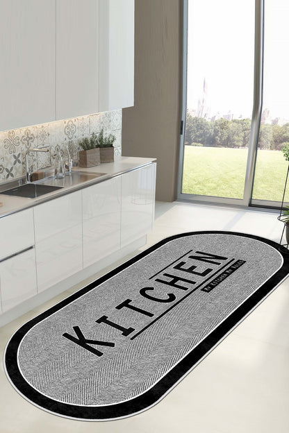 West Home Dijital Baskılı Yıkanabilir Kaymaz Taban Mutfak Halısı-561 Grey