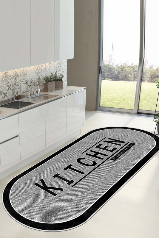 West Home Dijital Baskılı Yıkanabilir Kaymaz Taban Mutfak Halısı-561 Grey