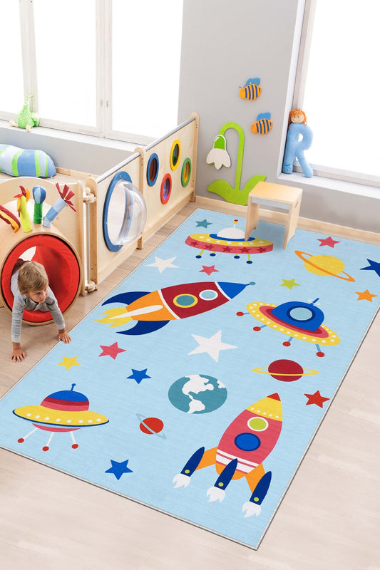West Home Makinede Yıkanabilir, Çocuk Halısı-565 Blue