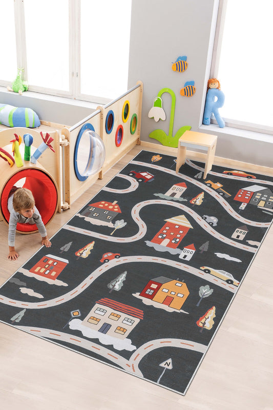 West Home Makinede Yıkanabilir, Çocuk Halısı-566 Black