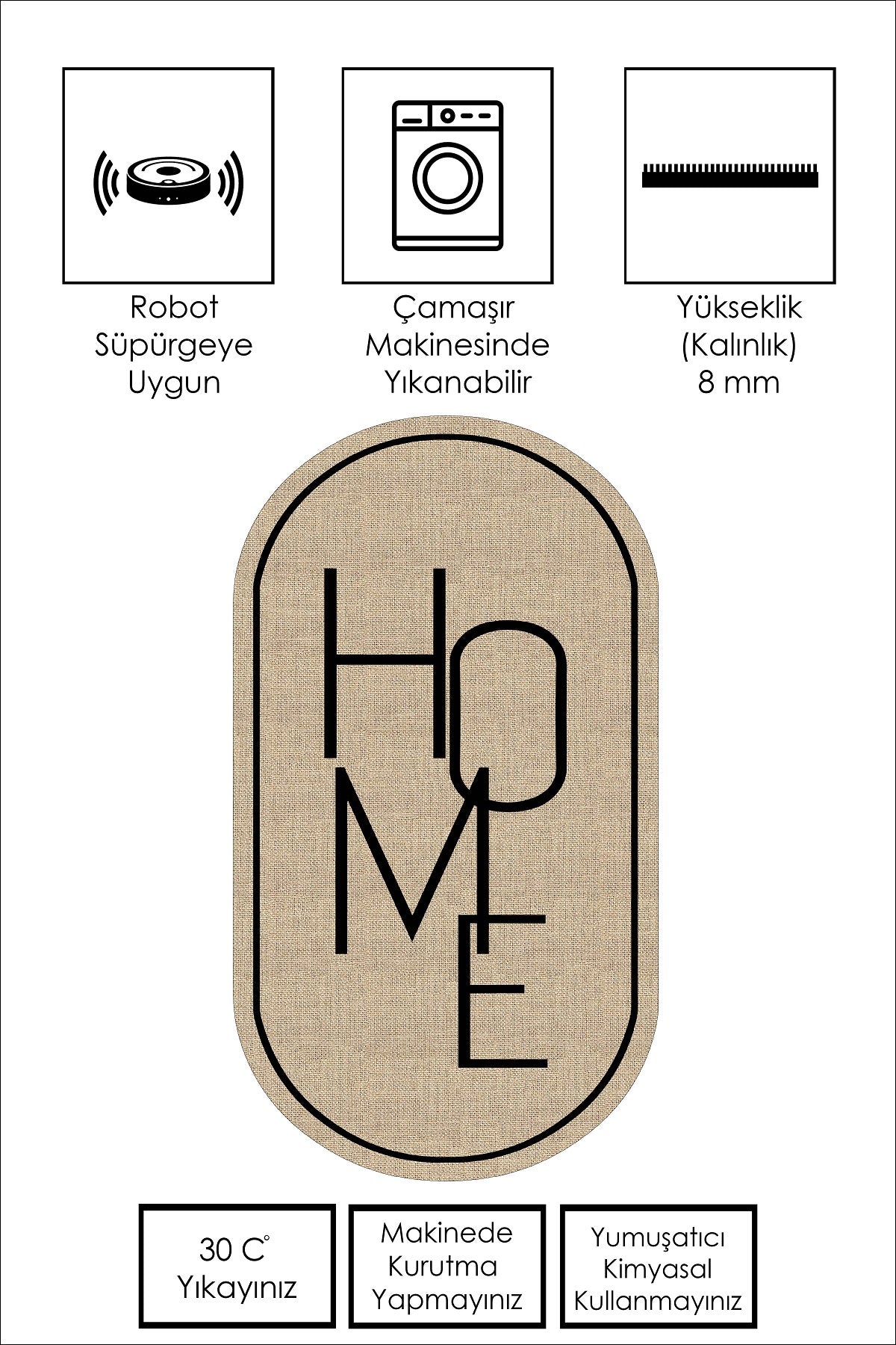 West Home Dijital Baskılı Yıkanabilir Kaymaz Taban Salon, Mutfak ve Yolluk Halısı-575 Beige