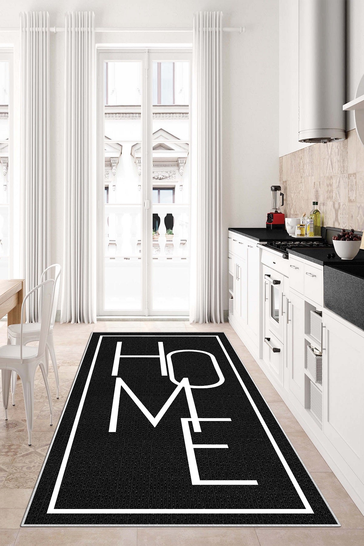 West Home Dijital Baskılı Yıkanabilir Kaymaz Taban Salon, Mutfak ve Yolluk Halısı-575 Black