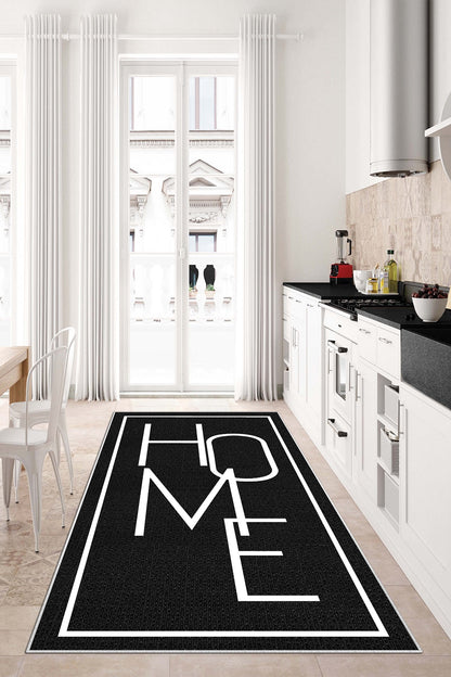 West Home Dijital Baskılı Yıkanabilir Kaymaz Taban Salon, Mutfak ve Yolluk Halısı-575 Black