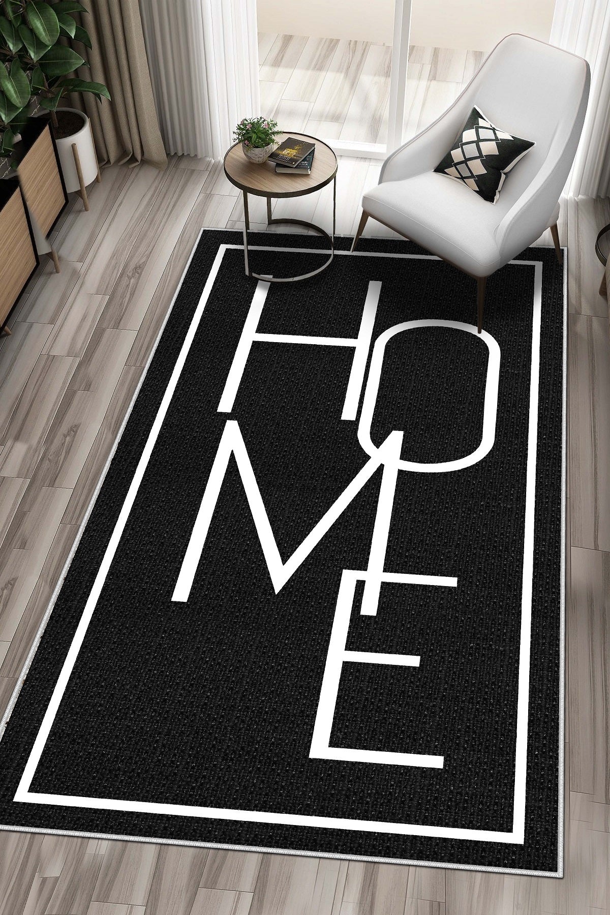 West Home Dijital Baskılı Yıkanabilir Kaymaz Taban Salon, Mutfak ve Yolluk Halısı-575 Black