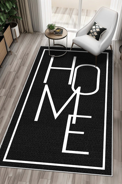 West Home Dijital Baskılı Yıkanabilir Kaymaz Taban Salon, Mutfak ve Yolluk Halısı-575 Black