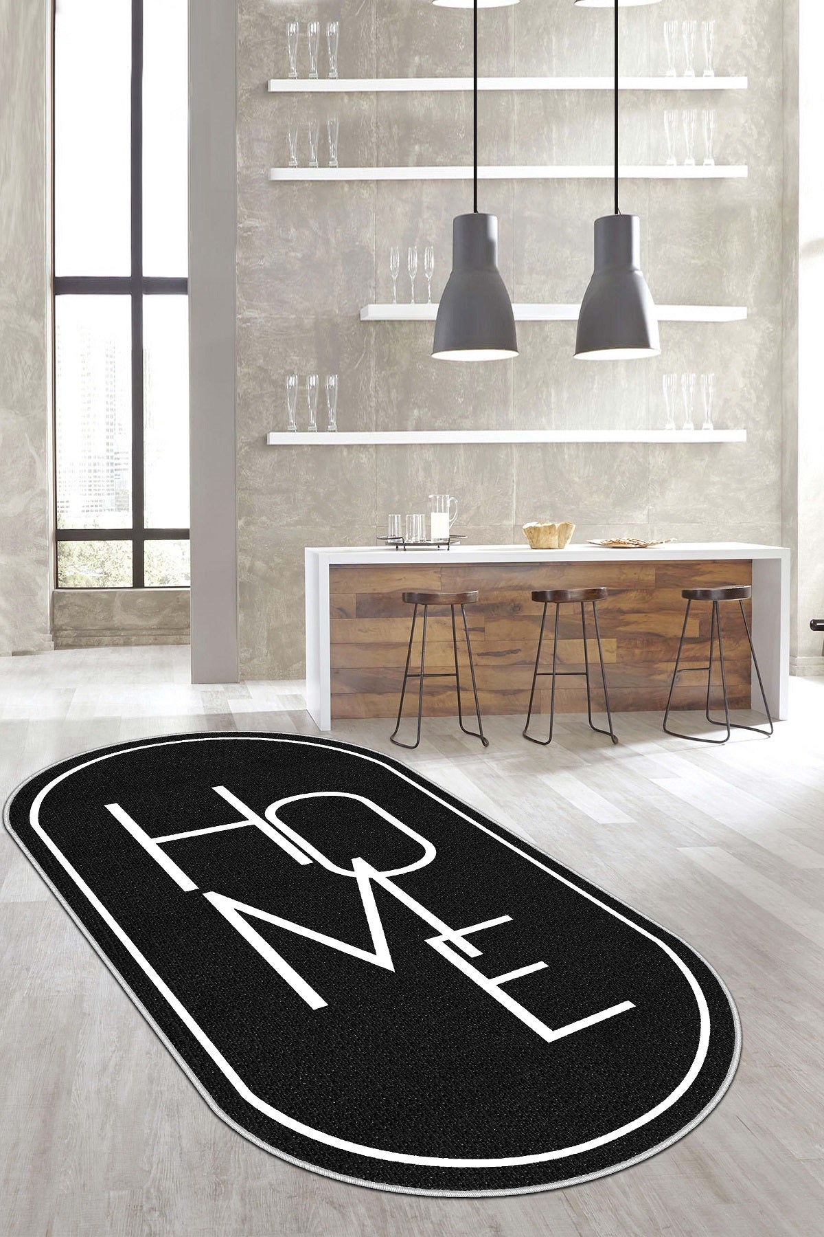 West Home Dijital Baskılı Yıkanabilir Kaymaz Taban Salon, Mutfak ve Yolluk Halısı-575 Black