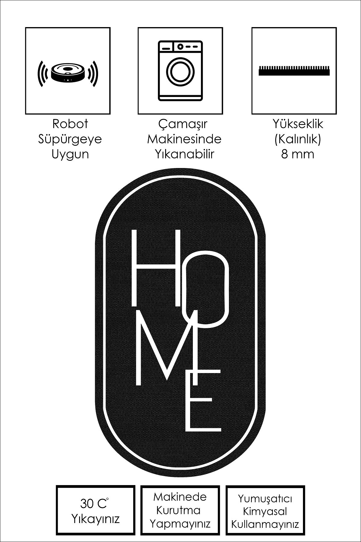 West Home Dijital Baskılı Yıkanabilir Kaymaz Taban Salon, Mutfak ve Yolluk Halısı-575 Black