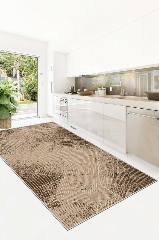 West Home Dijital Baskılı Yıkanabilir Kaymaz Taban Salon, Mutfak ve Yolluk Halısı-576 Beige