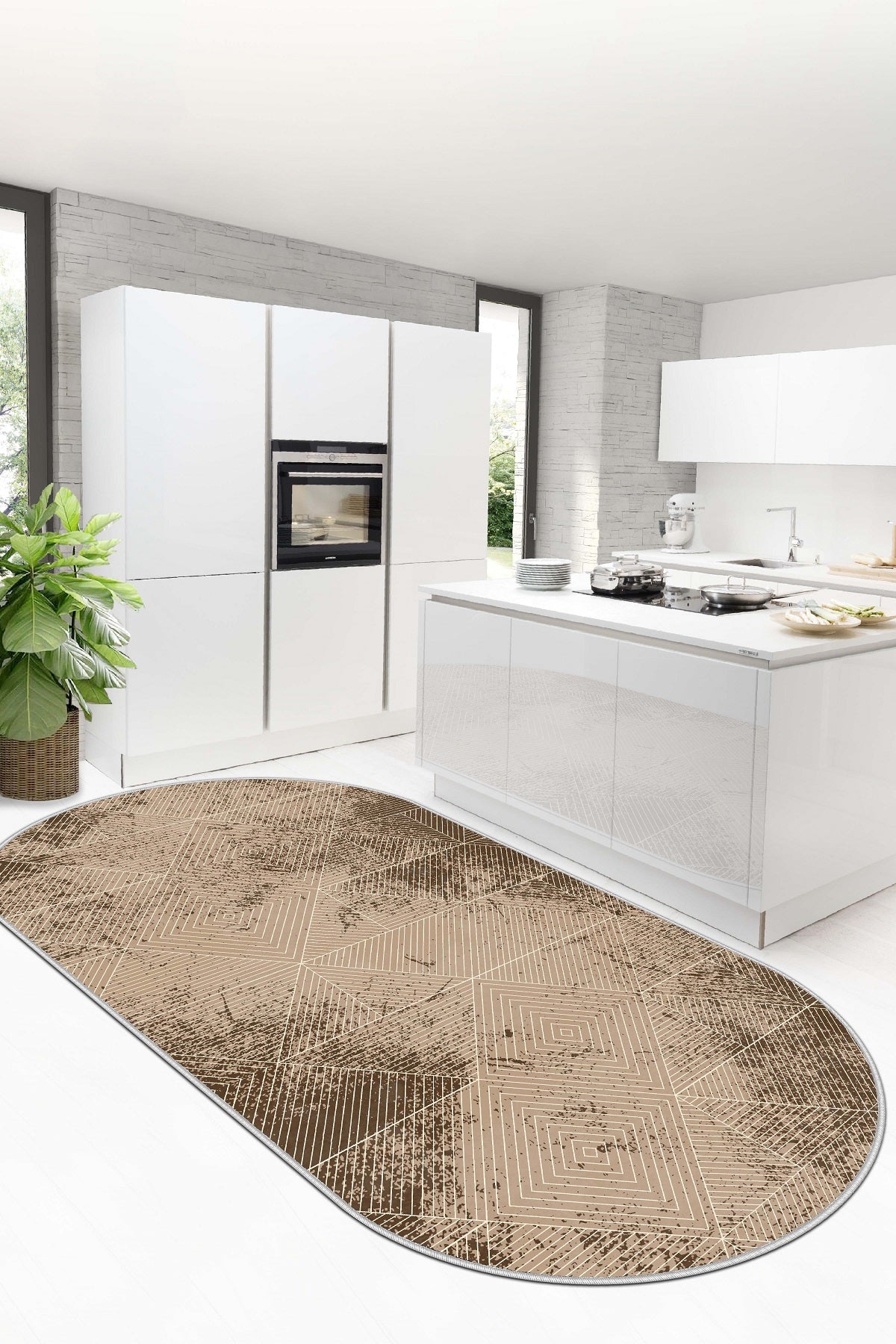 West Home Dijital Baskılı Yıkanabilir Kaymaz Taban Salon, Mutfak ve Yolluk Halısı-576 Beige