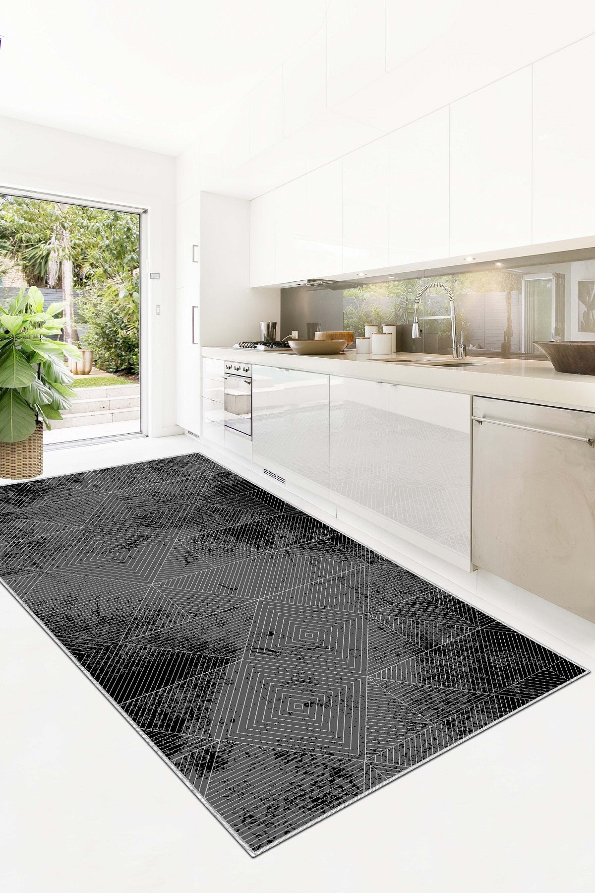 West Home Dijital Baskılı Yıkanabilir Kaymaz Taban Salon, Mutfak ve Yolluk Halısı-576 Black