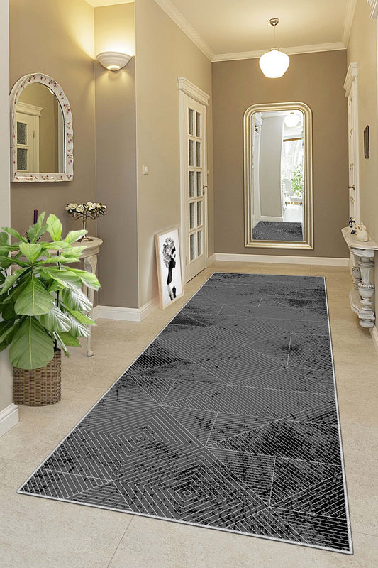West Home Dijital Baskılı Yıkanabilir Kaymaz Taban Salon, Mutfak ve Yolluk Halısı-576 Black
