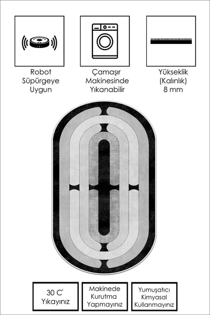 West Home Dijital Baskılı Yıkanabilir Kaymaz Taban Salon, Mutfak ve Yolluk Halısı-577 Grey