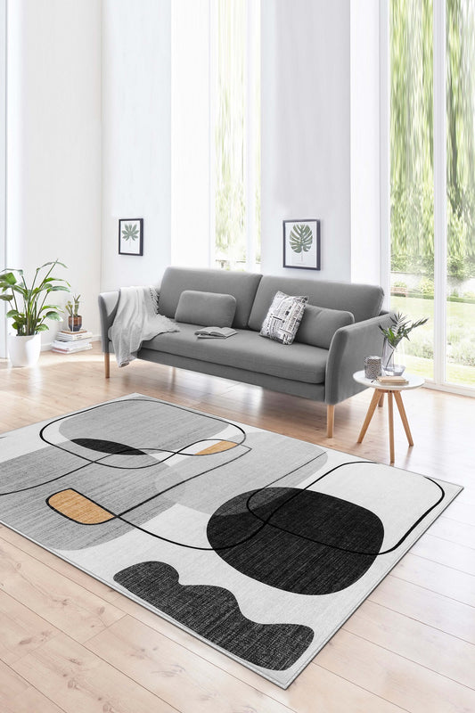 West Home Dijital Baskılı Yıkanabilir Kaymaz Taban Salon, Mutfak ve Yolluk Halısı-578 Grey