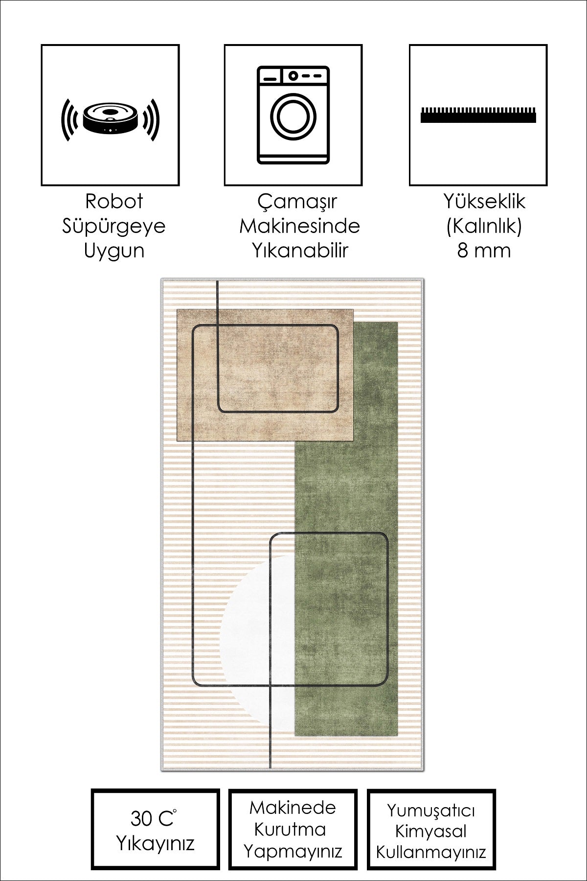 West Home Dijital Baskılı Yıkanabilir Kaymaz Taban Salon, Mutfak ve Yolluk Halısı-579 Beige