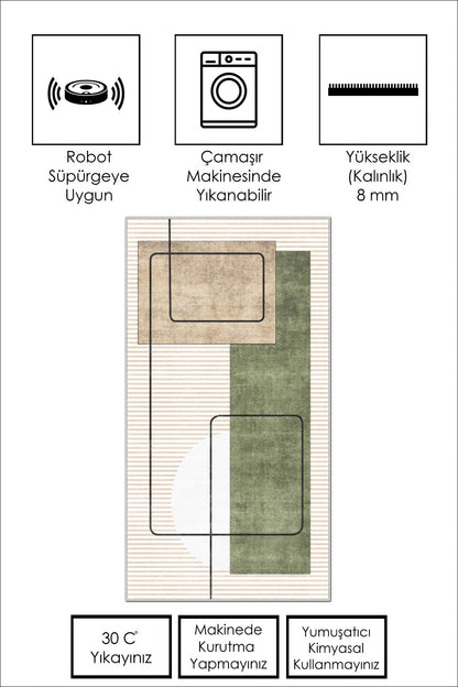 West Home Dijital Baskılı Yıkanabilir Kaymaz Taban Salon, Mutfak ve Yolluk Halısı-579 Beige