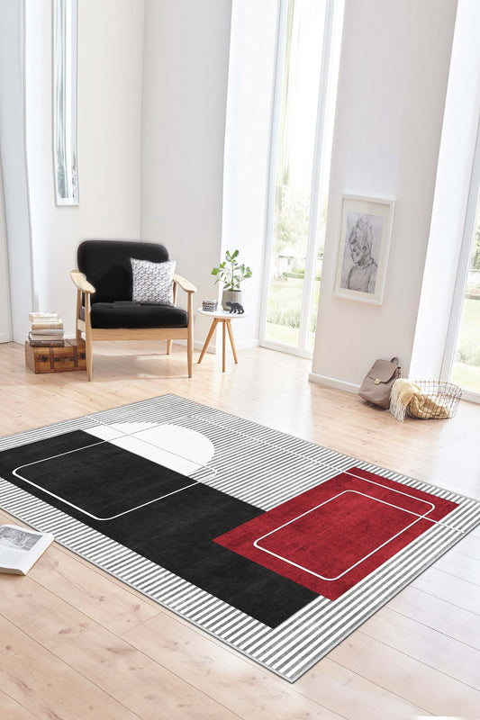 West Home Dijital Baskılı Yıkanabilir Kaymaz Taban Salon, Mutfak ve Yolluk Halısı-579 Black