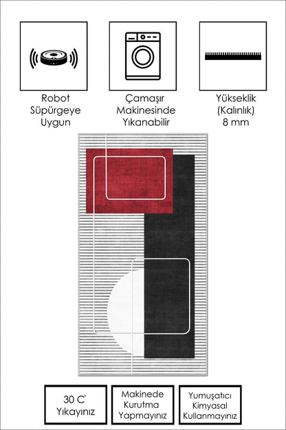 West Home Dijital Baskılı Yıkanabilir Kaymaz Taban Salon, Mutfak ve Yolluk Halısı-579 Black