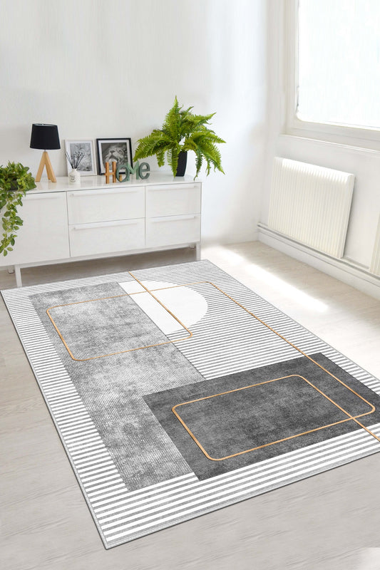West Home Dijital Baskılı Yıkanabilir Kaymaz Taban Salon, Mutfak ve Yolluk Halısı-579 Grey
