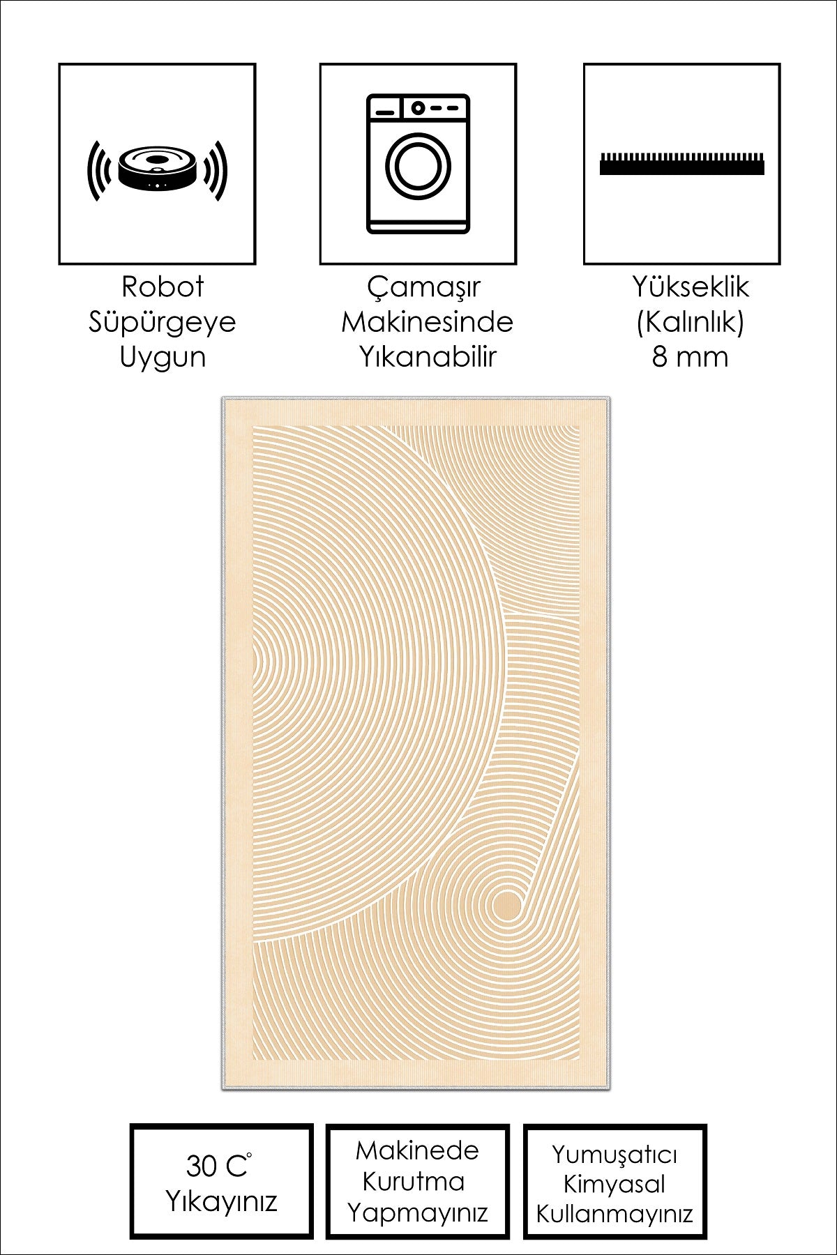 West Home Dijital Baskılı Yıkanabilir Kaymaz Taban Salon, Mutfak ve Yolluk Halısı-581 Beige