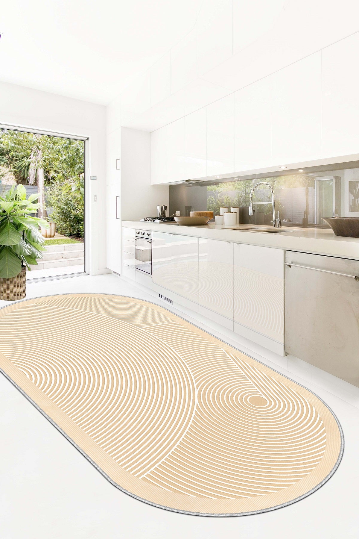 West Home Dijital Baskılı Yıkanabilir Kaymaz Taban Salon, Mutfak ve Yolluk Halısı-581 Beige