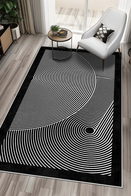 West Home Dijital Baskılı Yıkanabilir Kaymaz Taban Salon, Mutfak ve Yolluk Halısı-581 Black