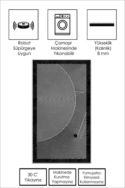 West Home Dijital Baskılı Yıkanabilir Kaymaz Taban Salon, Mutfak ve Yolluk Halısı-581 Black