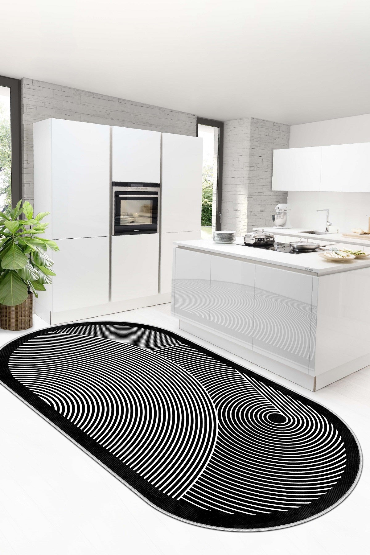 West Home Dijital Baskılı Yıkanabilir Kaymaz Taban Salon, Mutfak ve Yolluk Halısı-581 Black