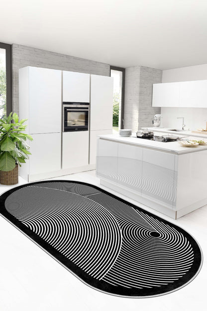 West Home Dijital Baskılı Yıkanabilir Kaymaz Taban Salon, Mutfak ve Yolluk Halısı-581 Black