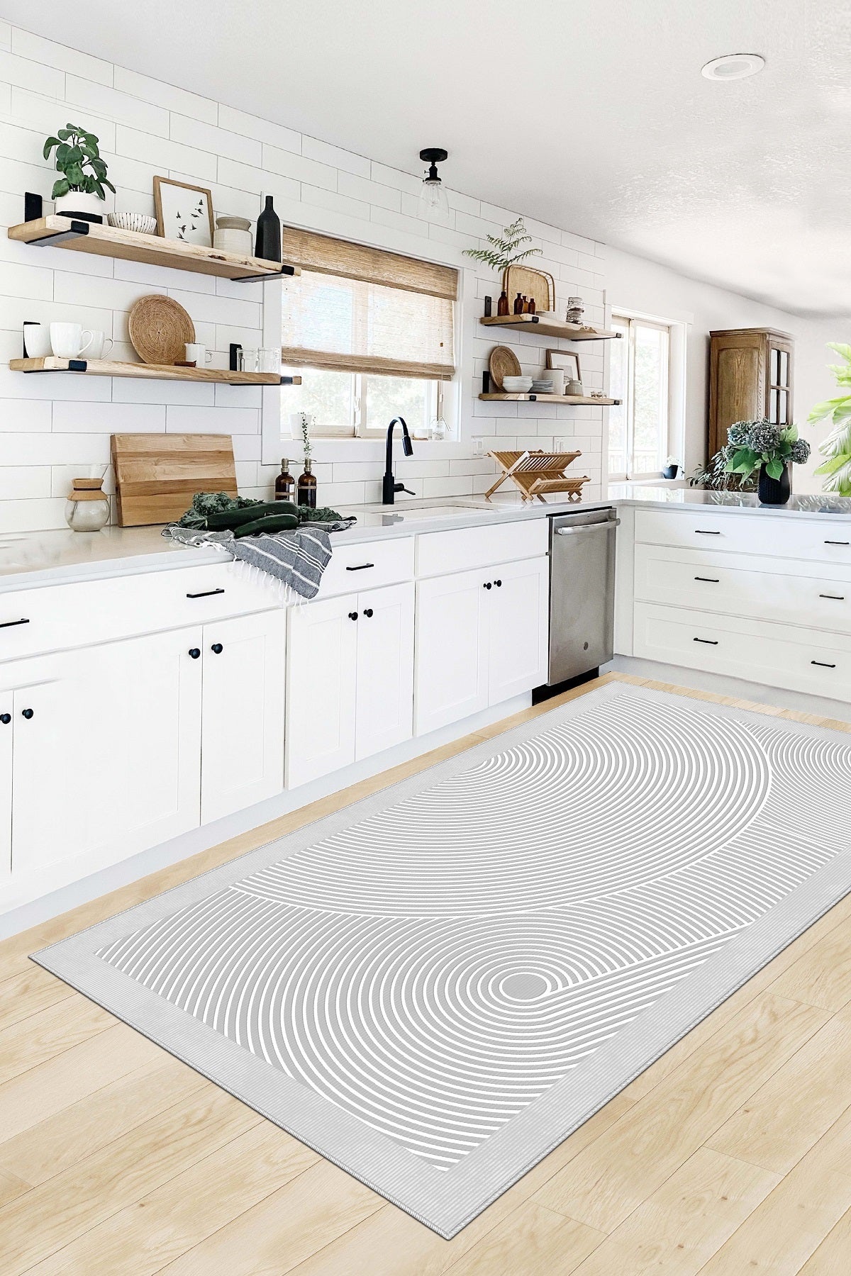 West Home Dijital Baskılı Yıkanabilir Kaymaz Taban Salon, Mutfak ve Yolluk Halısı-581 Grey