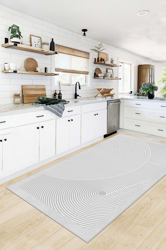 West Home Dijital Baskılı Yıkanabilir Kaymaz Taban Salon, Mutfak ve Yolluk Halısı-581 Grey