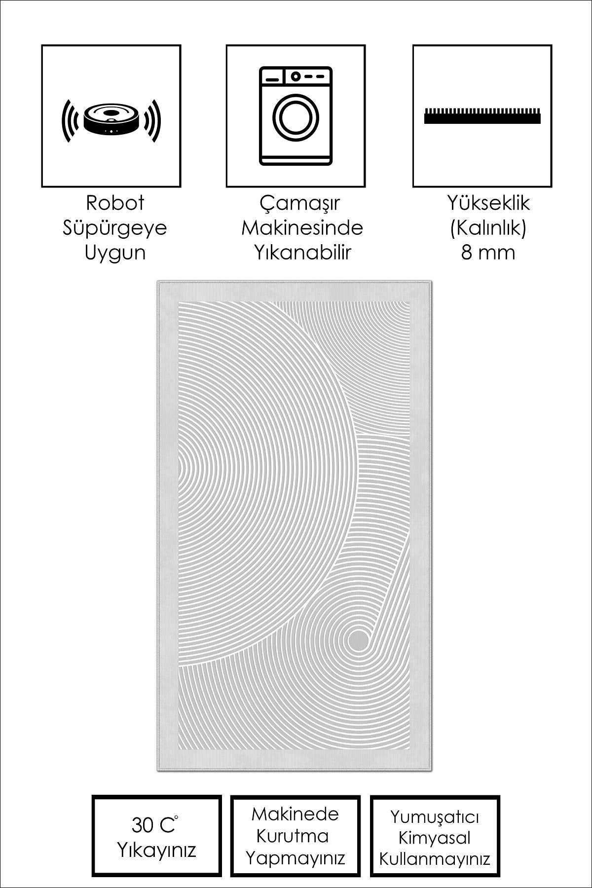 West Home Dijital Baskılı Yıkanabilir Kaymaz Taban Salon, Mutfak ve Yolluk Halısı-581 Grey