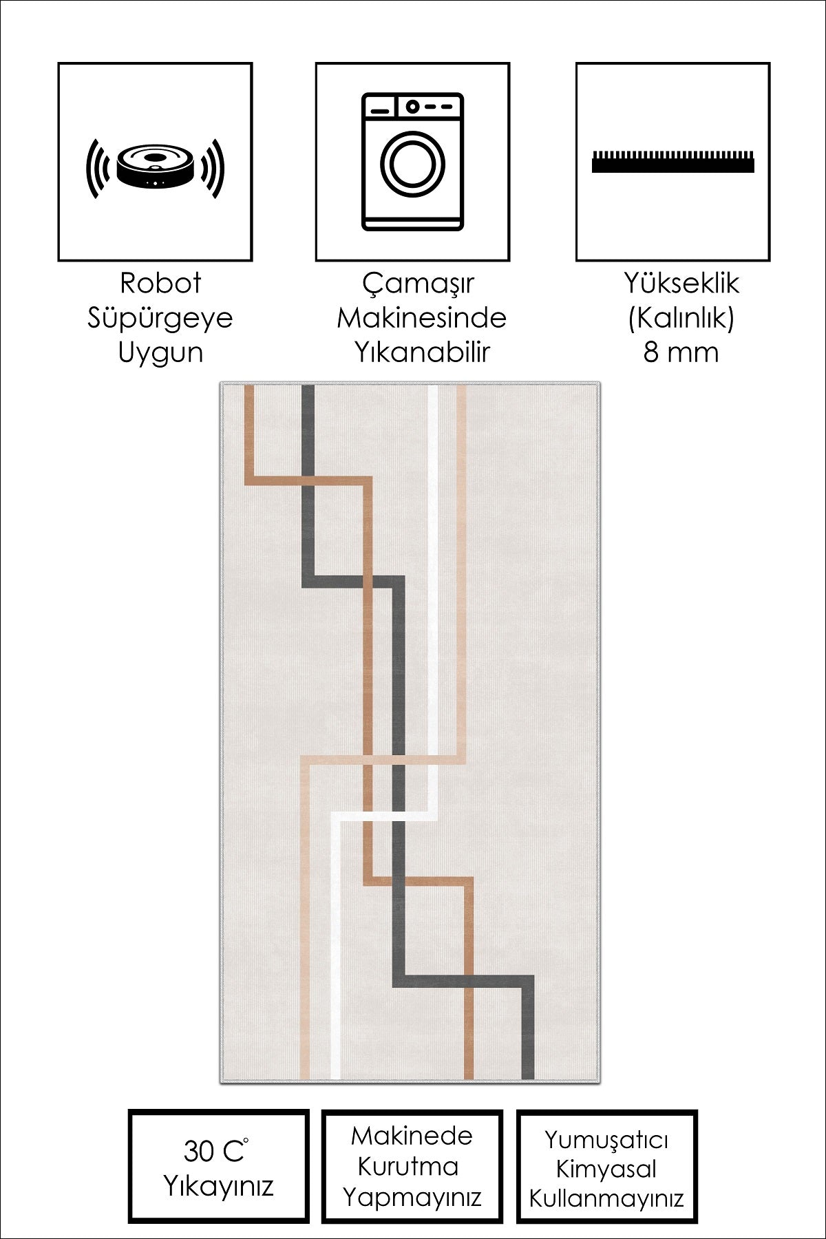 West Home Dijital Baskılı Yıkanabilir Kaymaz Taban Salon, Mutfak ve Yolluk Halısı-582 Beige