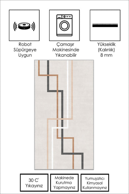 West Home Dijital Baskılı Yıkanabilir Kaymaz Taban Salon, Mutfak ve Yolluk Halısı-582 Beige