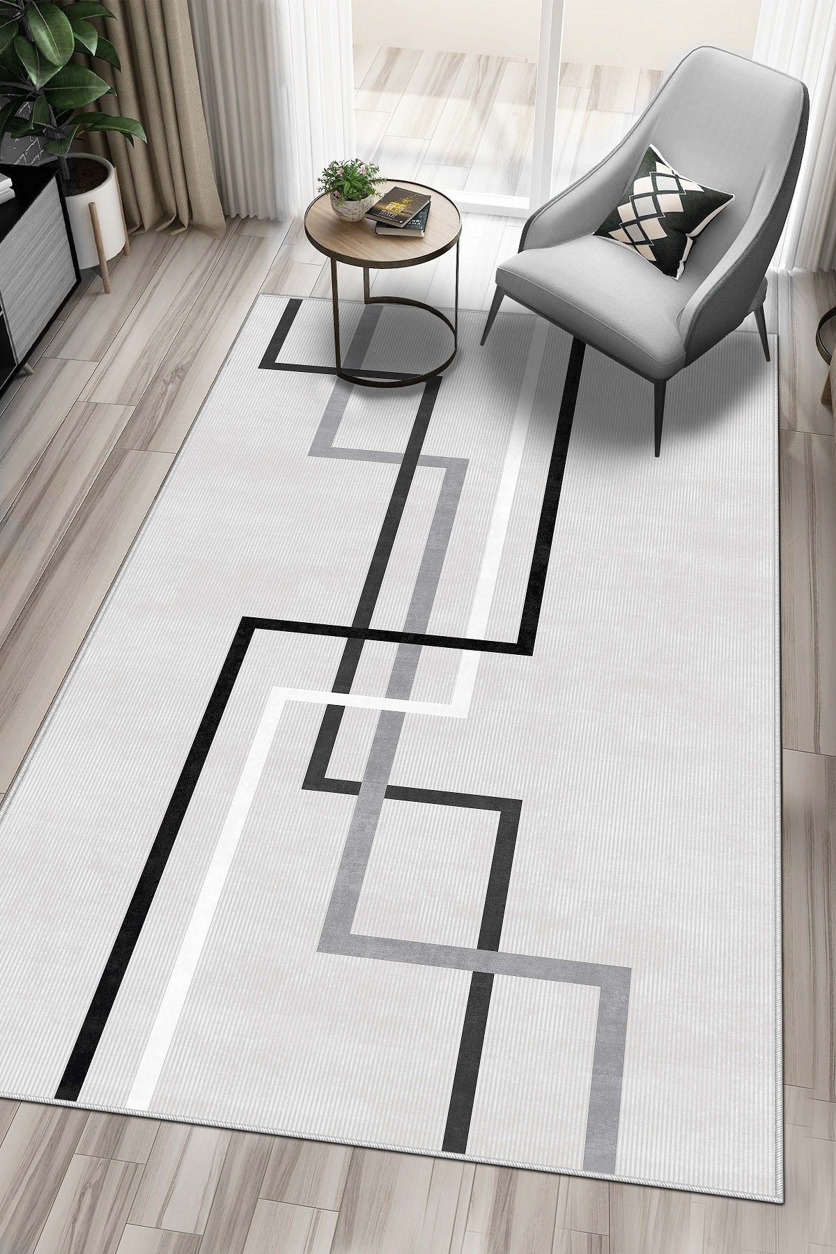 West Home Dijital Baskılı Yıkanabilir Kaymaz Taban Salon, Mutfak ve Yolluk Halısı-582 Grey