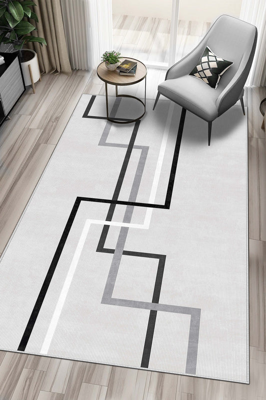 West Home Dijital Baskılı Yıkanabilir Kaymaz Taban Salon, Mutfak ve Yolluk Halısı-582 Grey